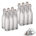 12 Pezzi BOTTIGLIA COSTOLATA VETRO 500 ml + TAPPO MECCANICO ACQUA VINO ACETO