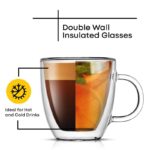 Set 6 tazze vetro borosilicato doppia parete 270 ml cappuccino the caffè manico - immagine 3