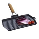 Bistecchiera ghisa rettangolare griglia antiaderente manico piastra 35x21 cm