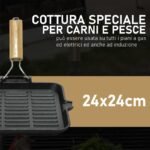 Bistecchiera ghisa quadrata griglia antiaderente manico legno piastra 24x24 cm - immagine 2