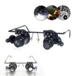 Occhiali lente ingrandimento 20 x zoom luce led 4 lenti oculari precisione