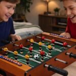 Biliardino mini calcio balilla giocattolo gioco tavolo bambini legno 49x31x10 cm - immagine 4