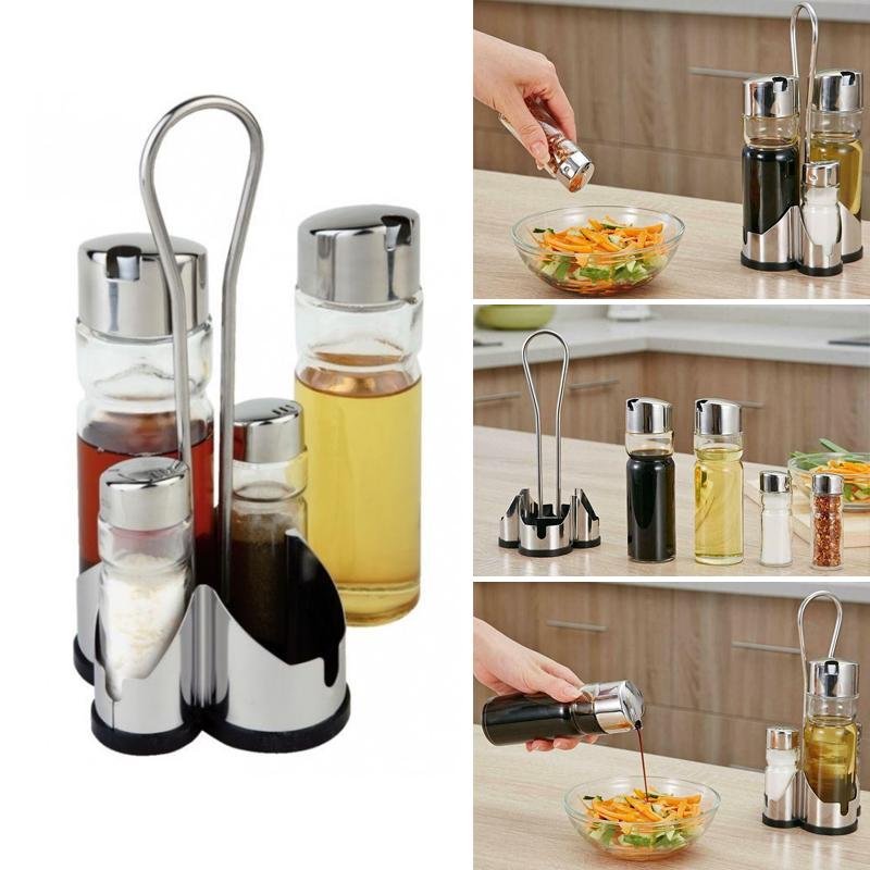 set 4 pezzi olio aceto sale pepe