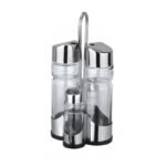 SET 4 PZ OLIERA ACCIAIO OLIO ACETO SALE PEPE STAND TAVOLO CUCINA INSALATA CASA - immagine 2