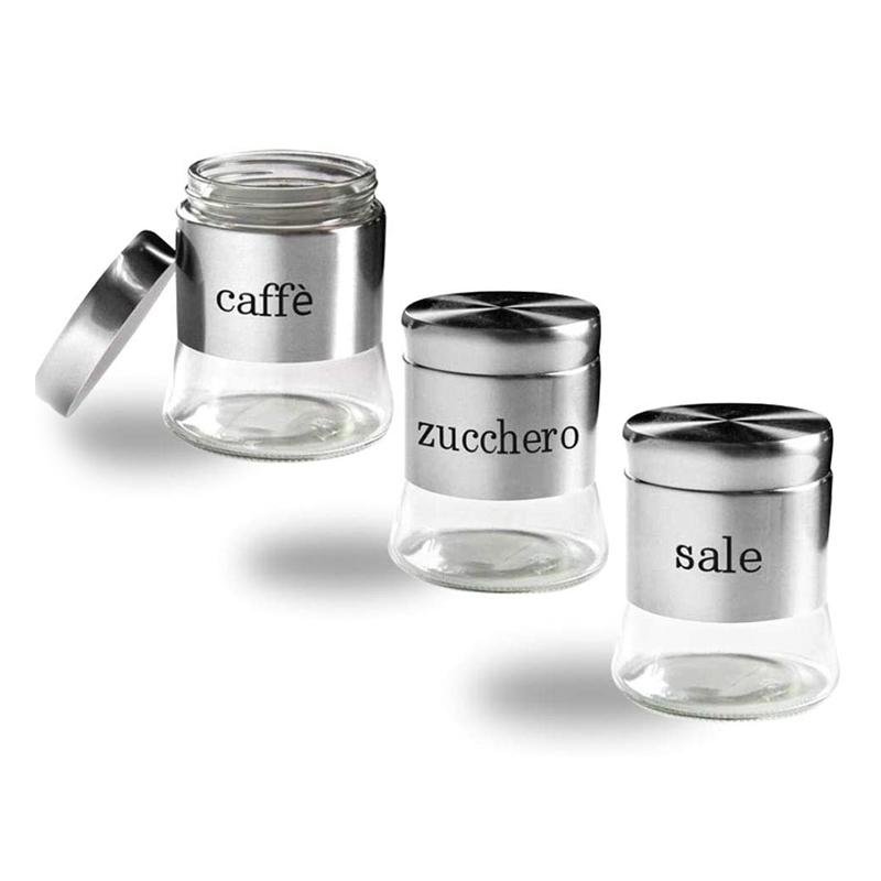 set 3 barattoli caffè zucchero sale acciaio 750 ml