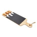 Set affetta formaggio formaggi tagliere bamboo bambu ardesia coltelli forchetta - immagine 2