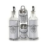 Set 4 pz oliera olio aceto sale pepe stand tavolo cucina vintage shabby bianco - immagine 3