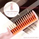 Spazzola pettine piastra lisciante 2 in 1 capelli lisci ricci ricaricabile USB - immagine 2