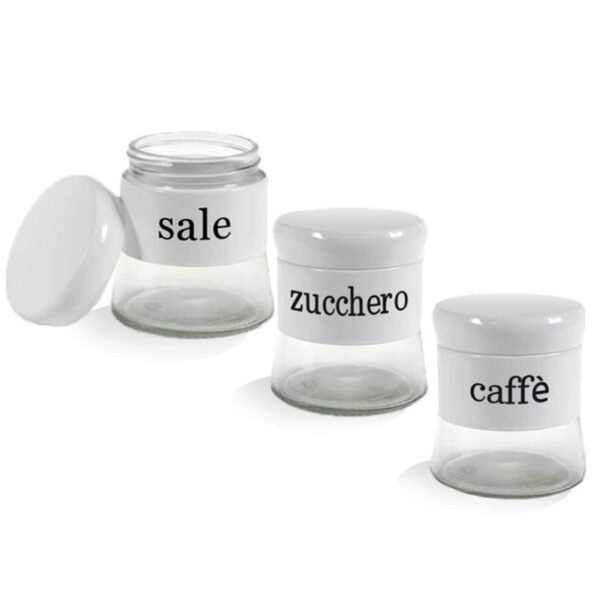 set 3 barattoli bianco caffè zucchero sale acciaio 400 ml