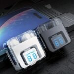 Cuffie Auricolari Bluetooth 5.3 Style Chip trasparente base ricarica Android iOS - immagine 2