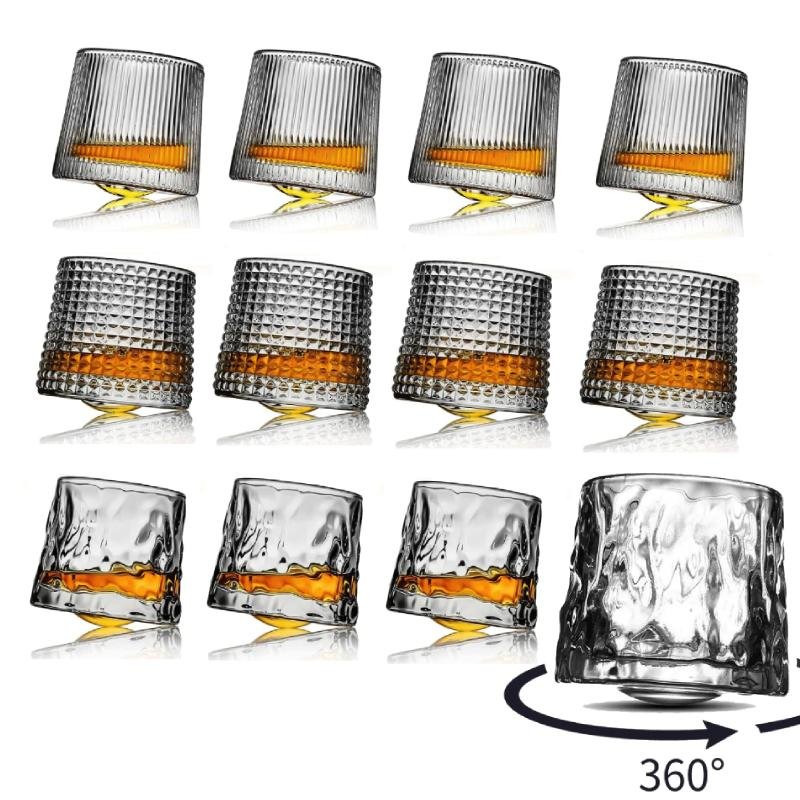4 pezzi Bicchieri ruotabile 360 whisky varie fantasie
