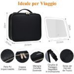 Beauty case con specchio luce LED borsa trucco trousse pennelli make up viaggio - immagine 2