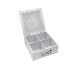 Scatola Porta The Tisane Bustine Tè Shabby Chic Cuore Contenitore Legno 4 Posti - immagine 2