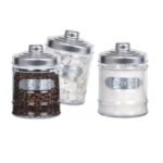 Tris barattoli vetro 3 pz metallo coperchio vintage caffè zucchero sale 700 ml - immagine 2