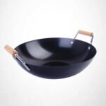 Wok Padella Alta diametro 28 cm acciaio brunito antiaderente 2 manici legno - immagine 2