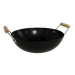 Wok Padella Alta diametro 28 cm acciaio brunito antiaderente 2 manici legno - immagine 5